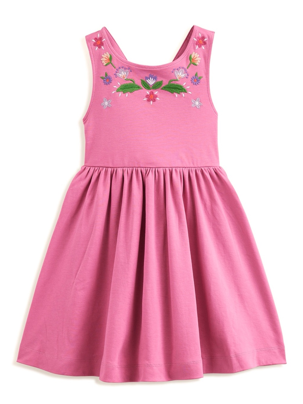 Mini Boden Girls 6-7 Pink Embroidered Floral Cross Back Play Dress